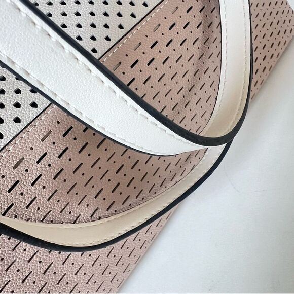 Mellow World Laser Cut Neutral Colorblock Cream Tan Large Tote Bag Purse Set - Picture 12 of 13